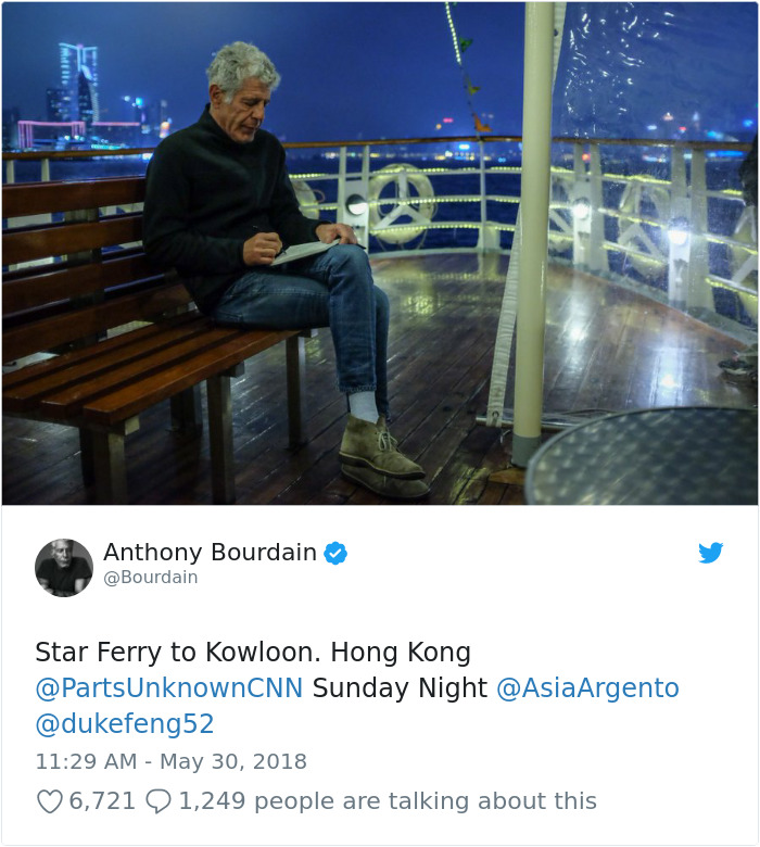 Anthony Bourdain In Hong Kong, The Final Picture Of Himself On Twitter