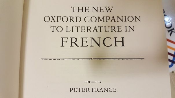Literature In French Editor Peter France