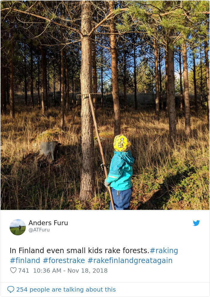 Finns-Troll-Trump-Raking-Leaves-Wildfire-Prevention