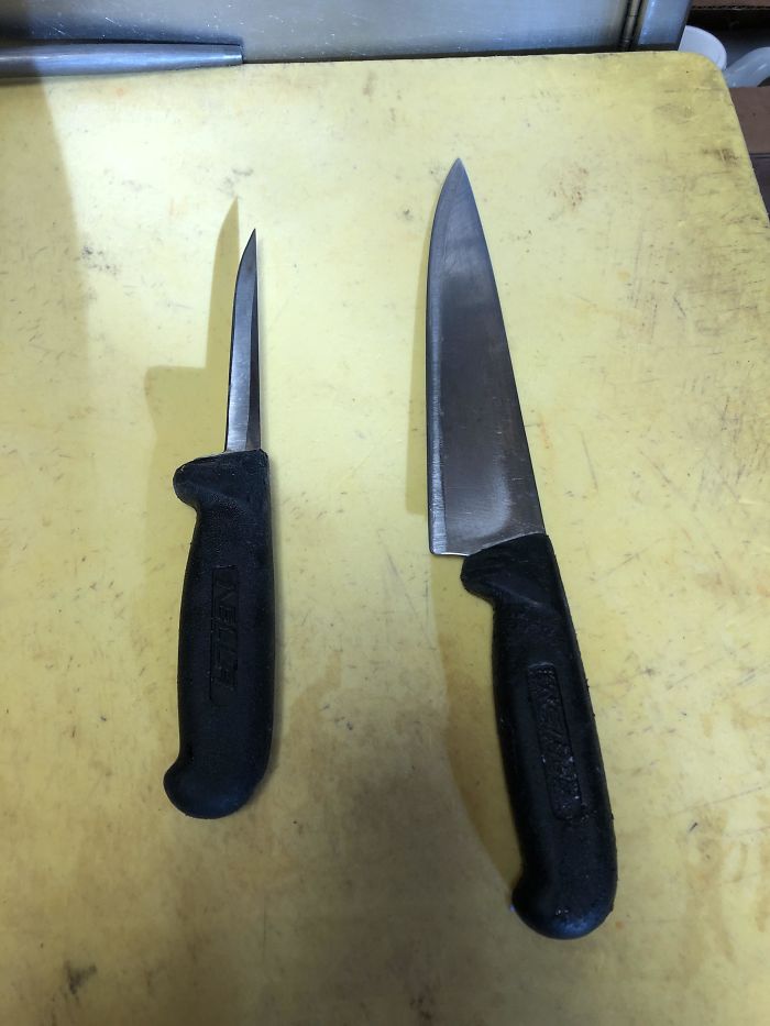 What Years Of Use In A Commercial Kitchen Looks Like. The Knife On The Left Was Once The Same As The Knife On The Right
