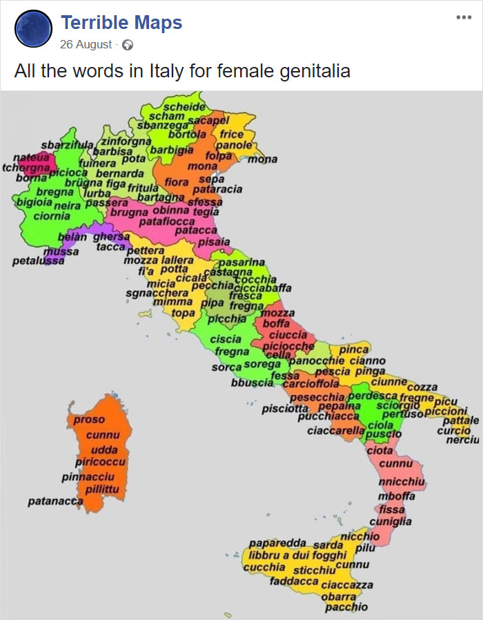 Todas las palabras existentes en Italia para designar los genitales femeninos