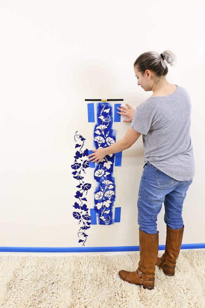 DIY Floral Accent Wall With Stencils