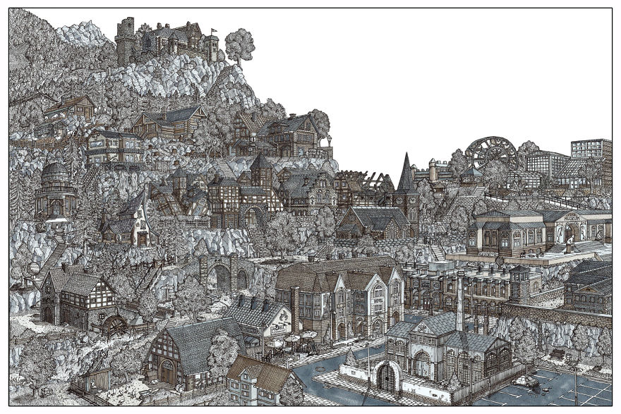 I Spent The Whole Of October Drawing A Fantasy City And Every Building Has A Story