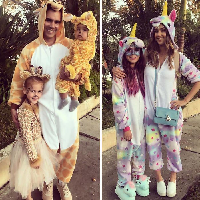 Jessica Alba With Family As Giraffes And Unicorns