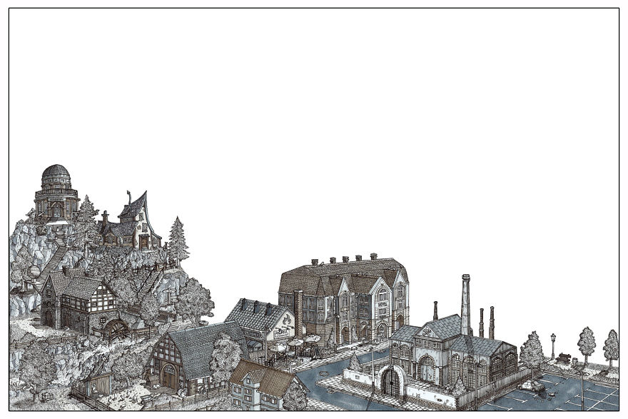 Fantasy city drawing  Fantasy city Large scale art Architecture drawings