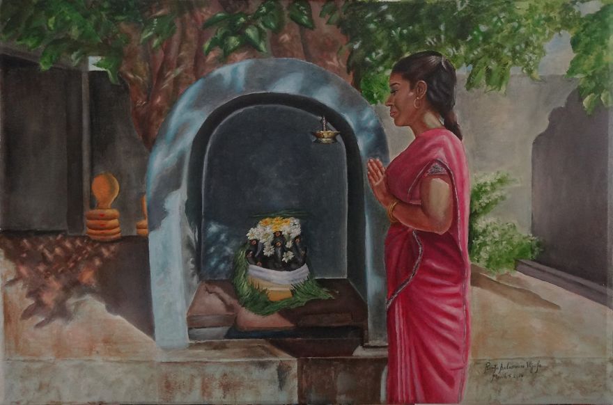 Woman Praying To Lord Pillaiyar