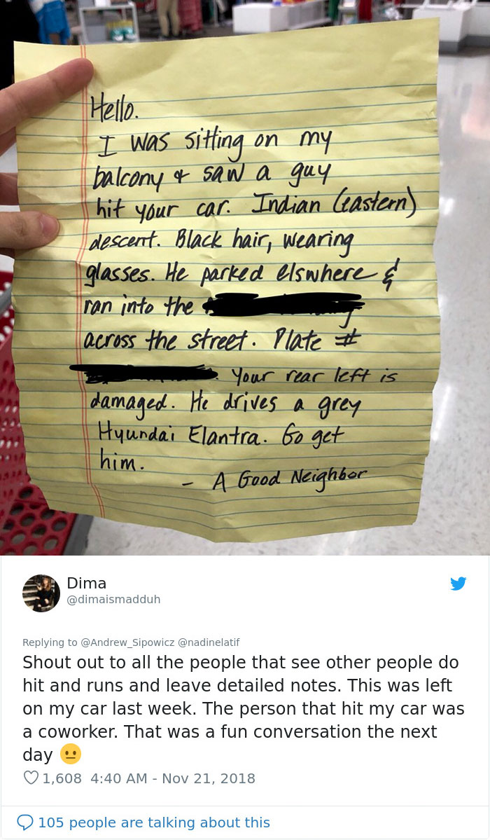 Guy Notices That Someone Hit And Run His Car, Finds A Hilarious Note From A 6th Grader