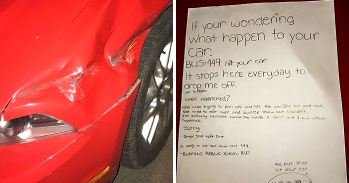 Este hombre descubrió que alguien había golpeado su coche, y encontró una divertida nota de una niña de 6º
