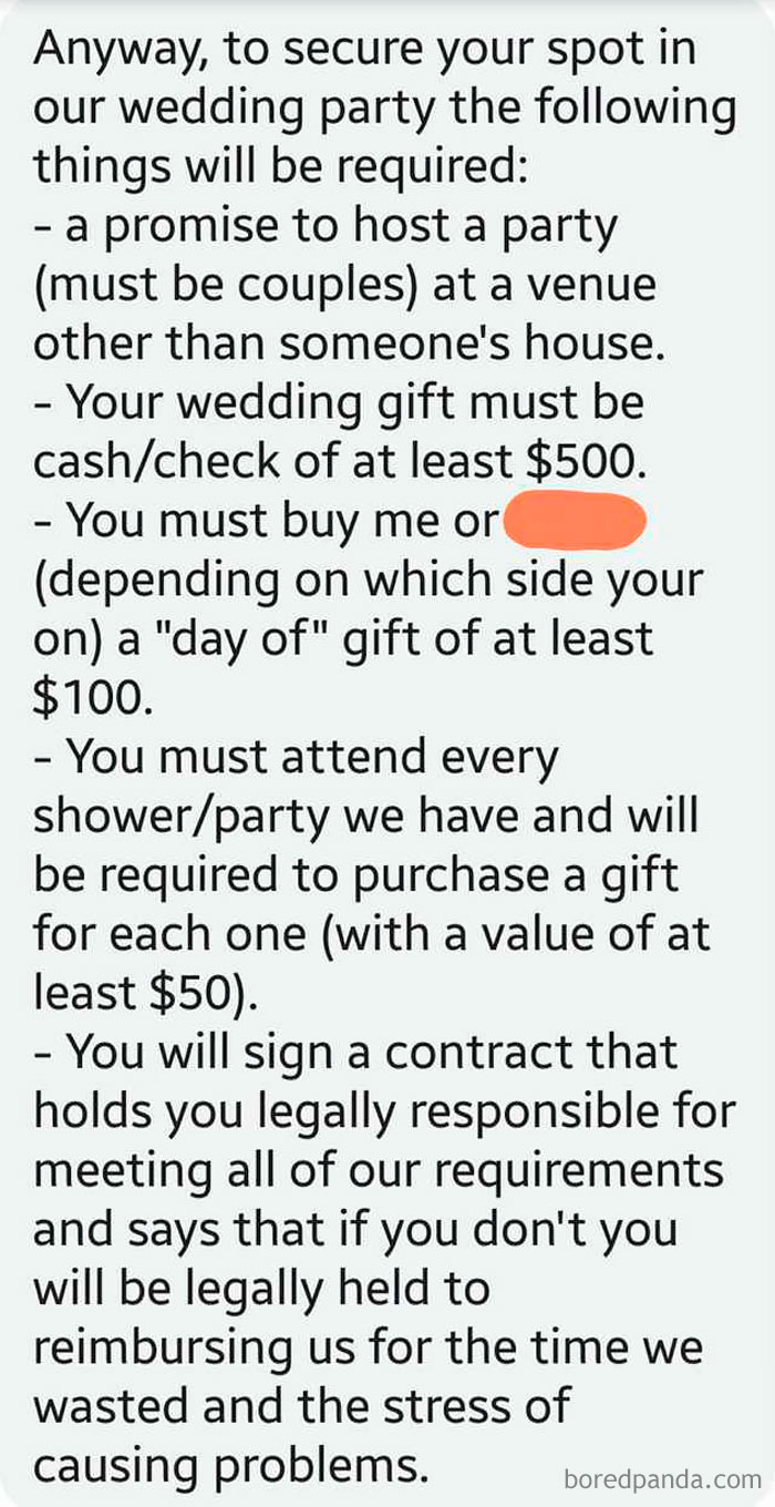 Bridezillas Requirements To Be In Her Wedding Party