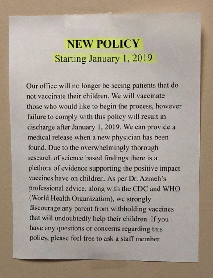 This Doctor's Notice Explains Why They Won't Be Accepting Patients Who Didn't Vaccinate Their Kids