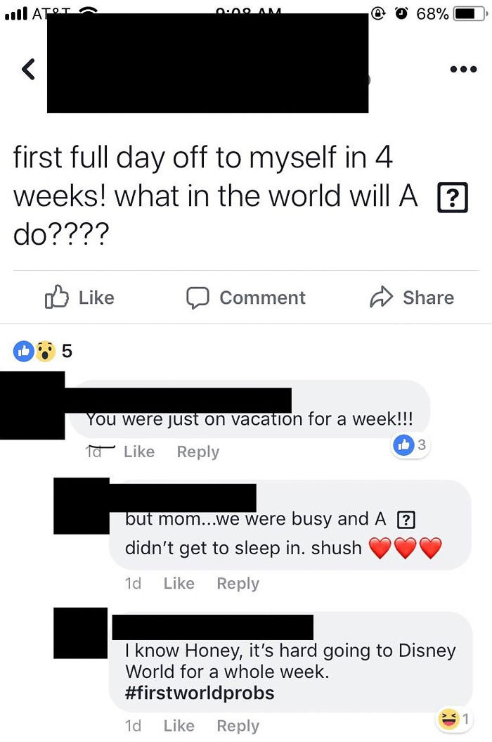 Girl Says She Hasn’t Had A Day Off In Weeks, Her Own Mom Calls Her Out For Just Taking A Week Long Trip To Disney World