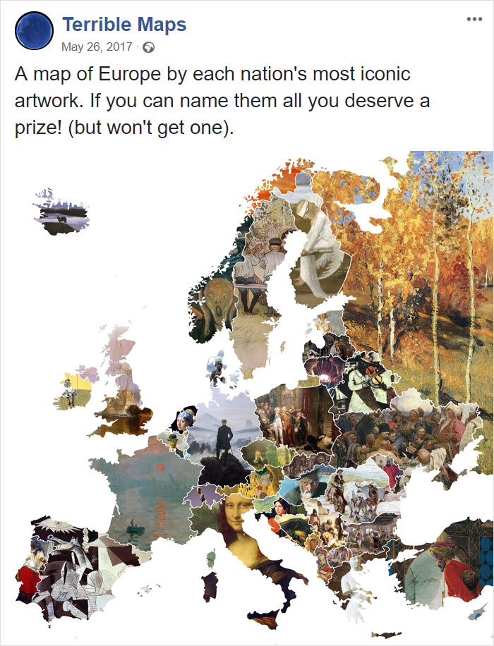Mapa de Europa con la obra de arte más famosa de cada país