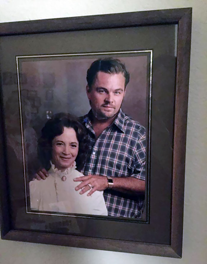 My Friends Grandma's House. She Put A Magazine Cut Out Of Leonardo DiCaprio Over Her Late (Not So Nice) Husband's Face. The 80+ Year Old's Version Of Photoshop