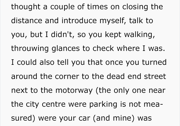 Guy Follows Girl Four Blocks To Her Car, Then Writes Her An Anonymous Letter