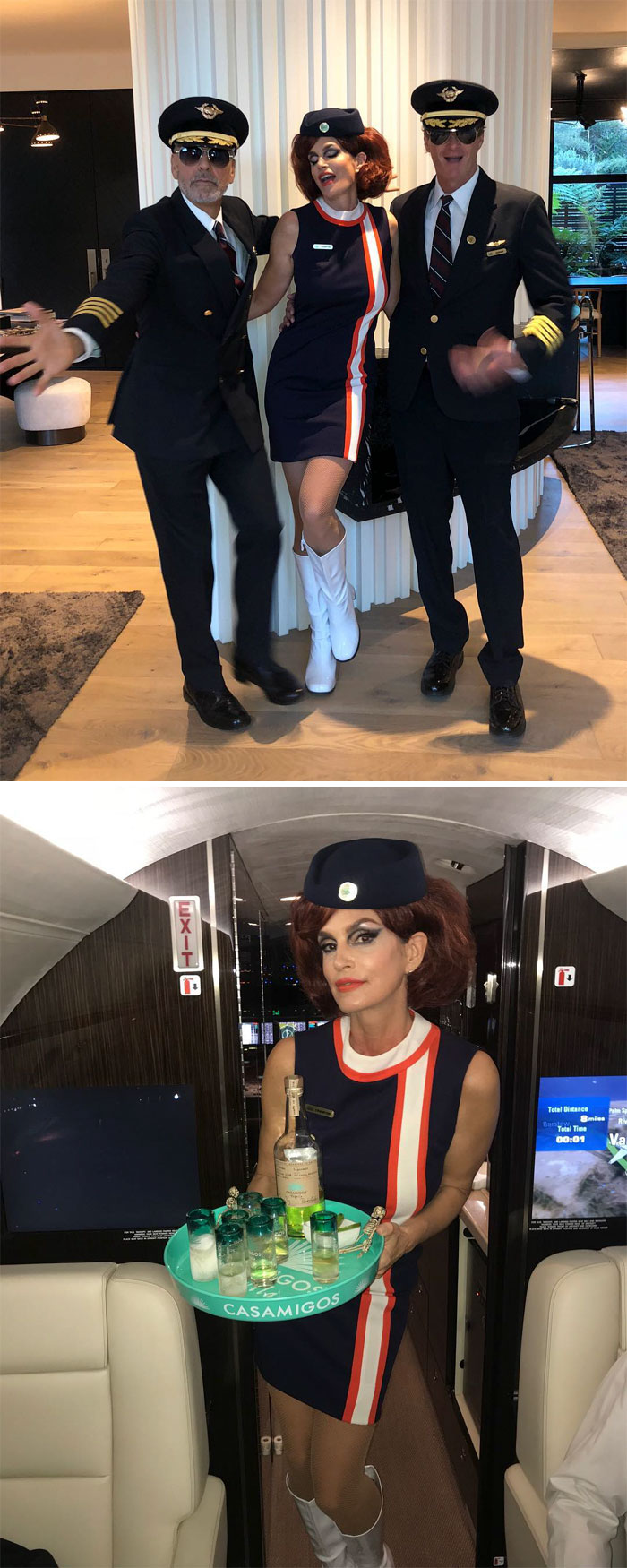 Cindy Crawford And George Clooney As A Retro Air Hostess And Pilot