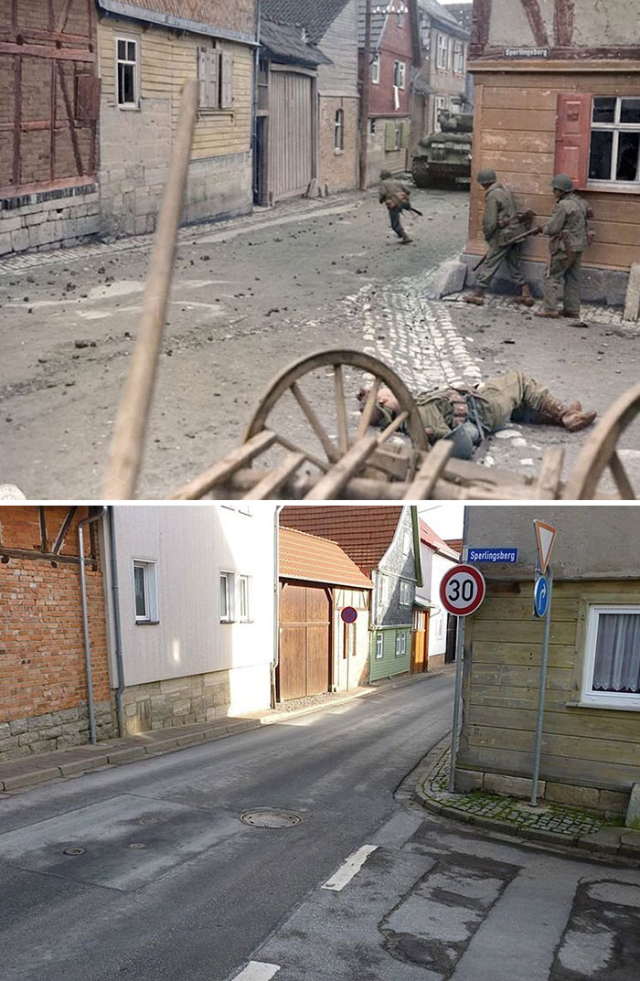 La misma calle con 71 años de diferencia