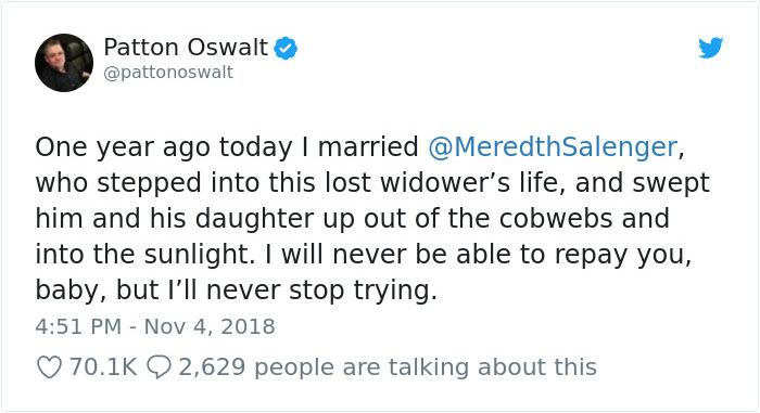 Someone Calls Patton Oswalt ‘Creepy’ For Remarrying After His Wife’s Death, So He Responds
