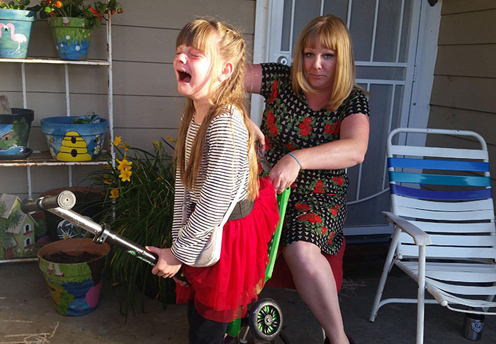 My Wife Cutting My Daughter's Skirt Out Of A Scooter Axle On Mother's Day