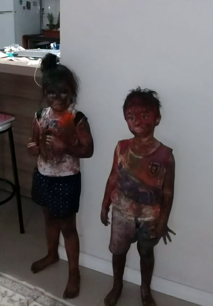 My Cousins Had A Paint Party At Their Daycare And Now They Look Like A Cartoon Character When A Bomb Explodes