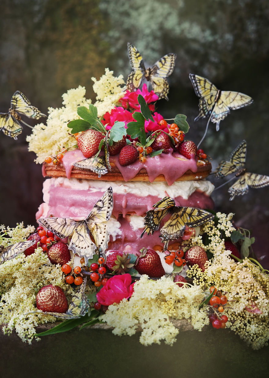 Elderflower And Rhubarb Fairy Cake (With Edible Butterflies)