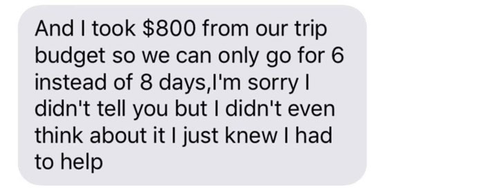 Husband Texts Wife He Spent $800 From Their Vacation Budget On His Student After Noticing His Clothing