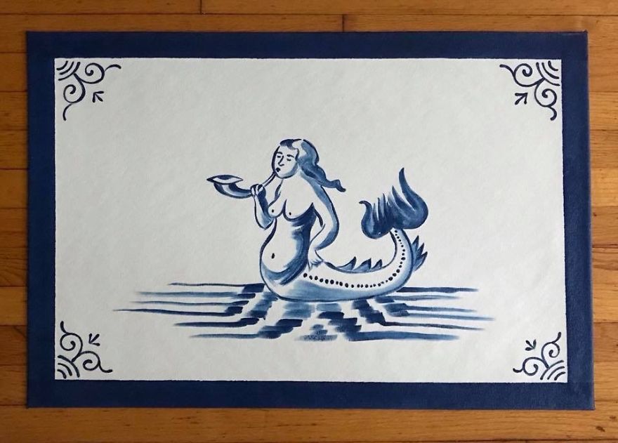 18th Century Delft Tile Mermaid