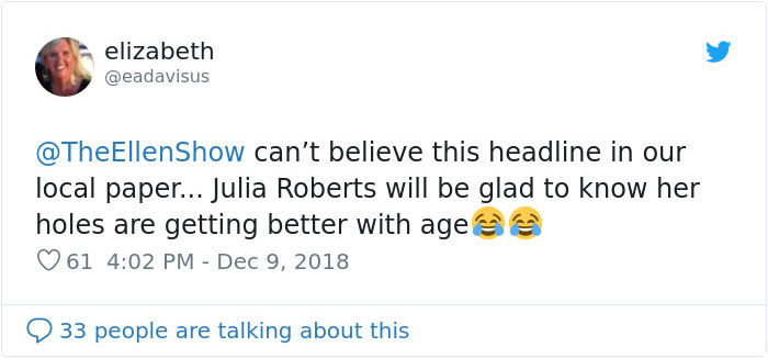 Newspaper Makes An Unfortunate Typo On Julia Roberts Headline And People Make The Best Of It