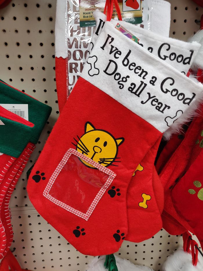 This Christmas Stocking For Your Dog That Has A Picture Of A Cat On It