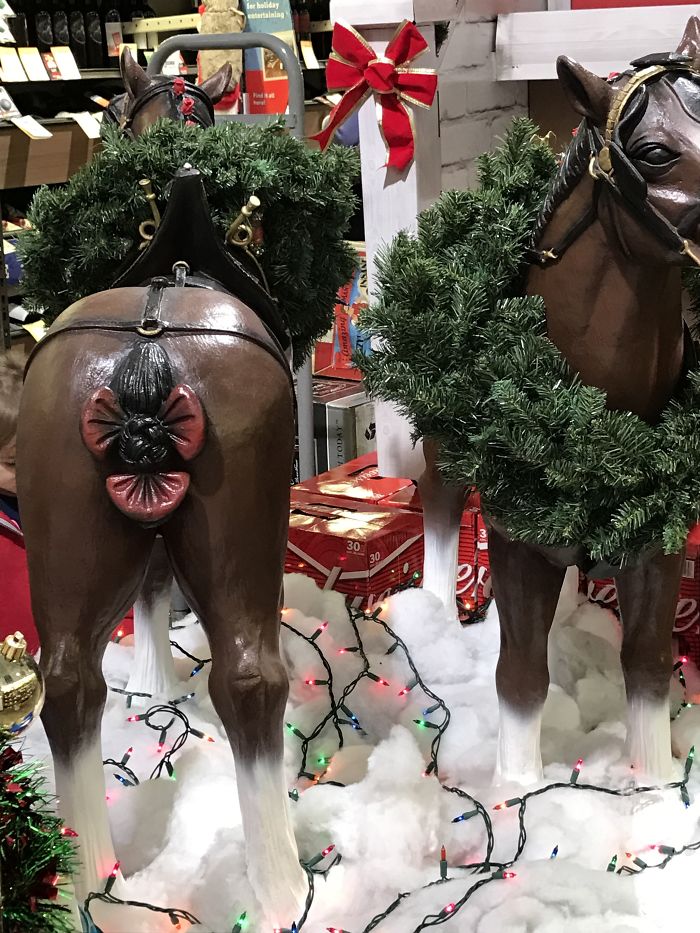 The Bow On This Fake Holiday Horse Makes It Look Like It Has A Horrible Case Of Hemorrhoids