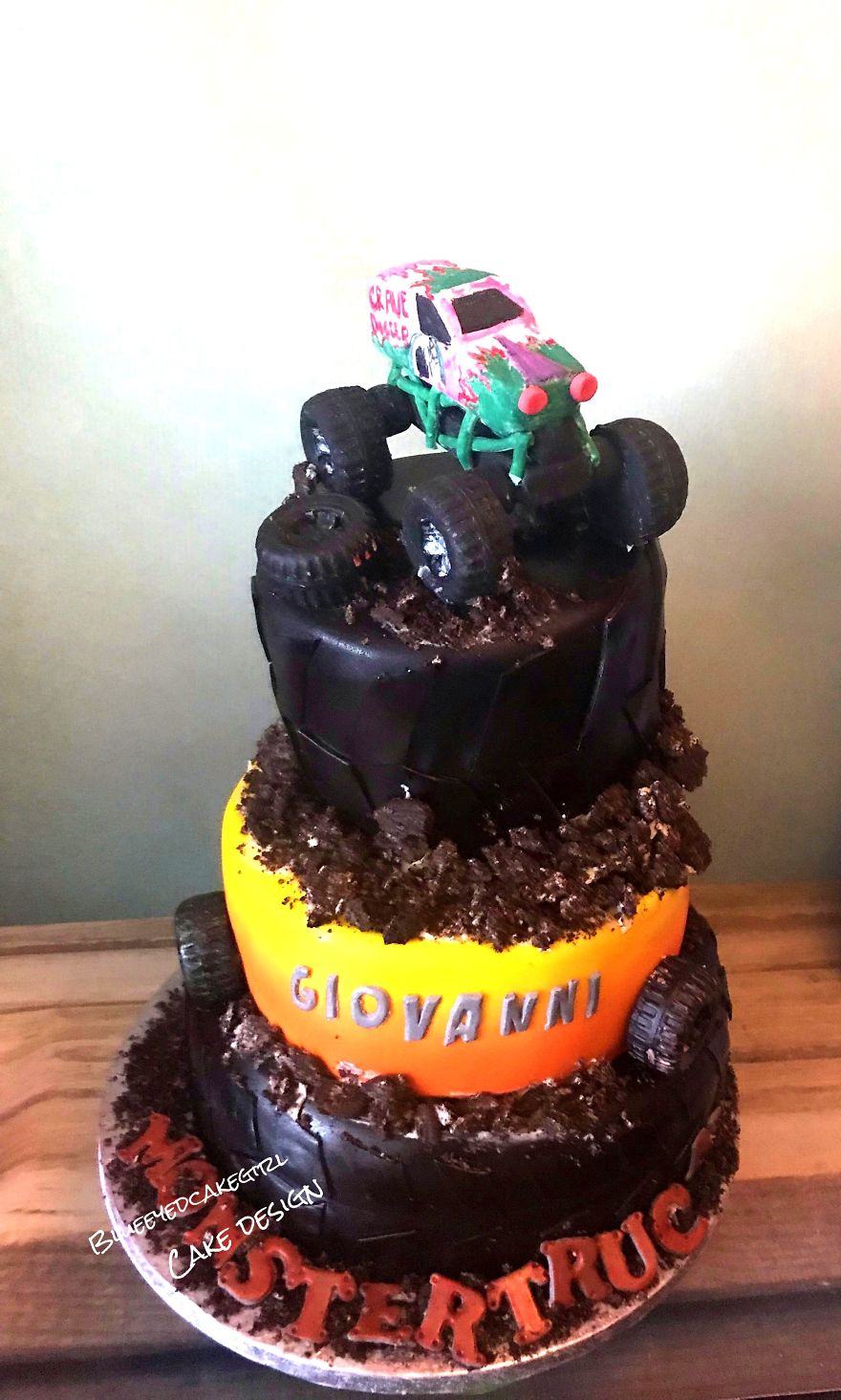 I Made A Monstertruck Cake For A 7 Year Old Boy. Totally Edible, The Truck Is Made Of Fondant And The "Dirt" Is Made Out Cookies.