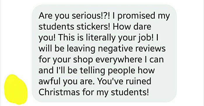 Teacher Demands 120 Free Vinyl Decals In Time For Christmas, Goes Crazy When The Woman Says No
