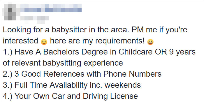 This Mom’s Requirements For A Babysitter Are So Crazy Someone Posted It On A Shaming Group