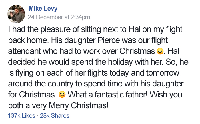 Father Books 6 Flights To Stay With His Flight Attendant Daughter On Christmas