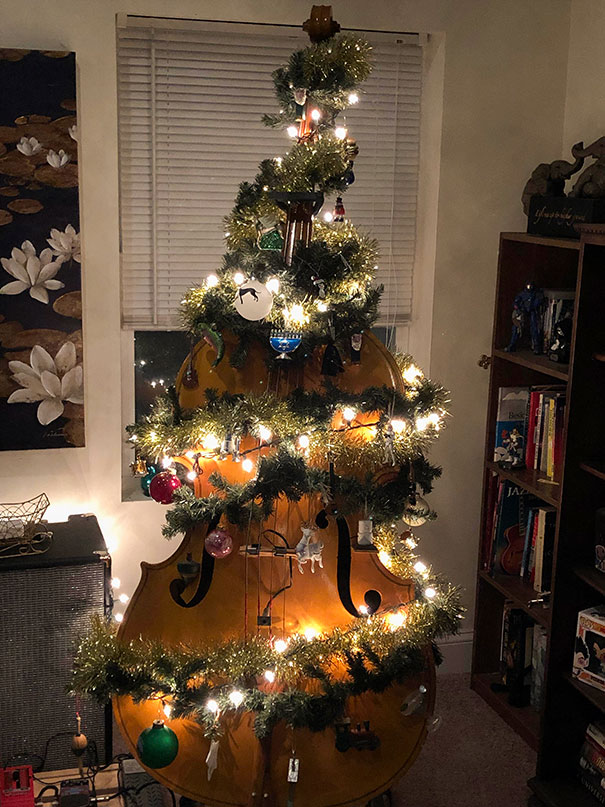 Instead Of A Christmas Tree, My Wife And I Do This To My Upright Bass