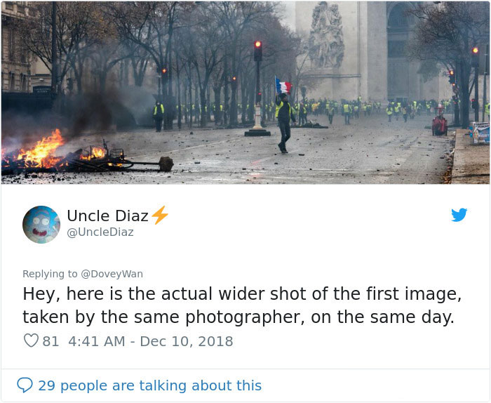 Someone Shows How Paris Protest Fire 'Actually Looked', Gets Shut Down With Facts