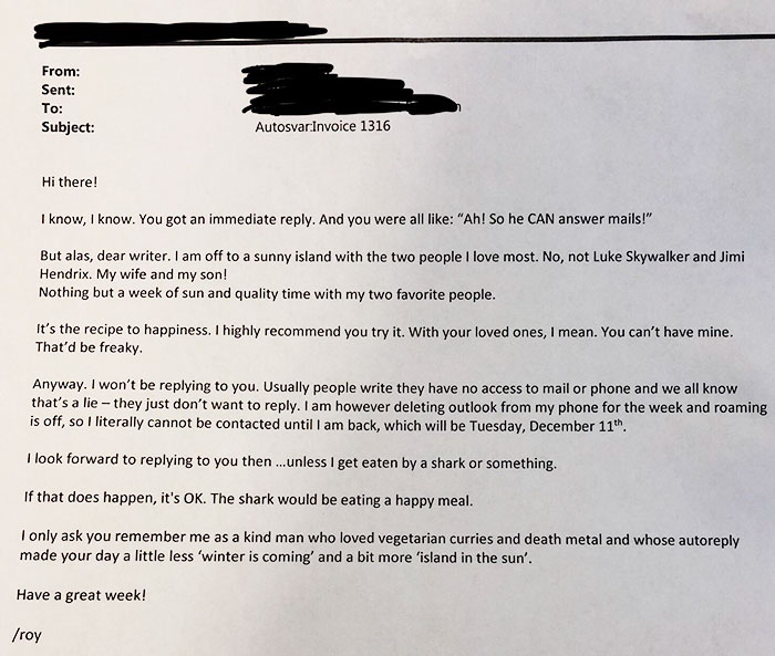 Guy Emails A Coworker Who's On Vacation, Gets A Hilarious Auto-Response |  Bored Panda