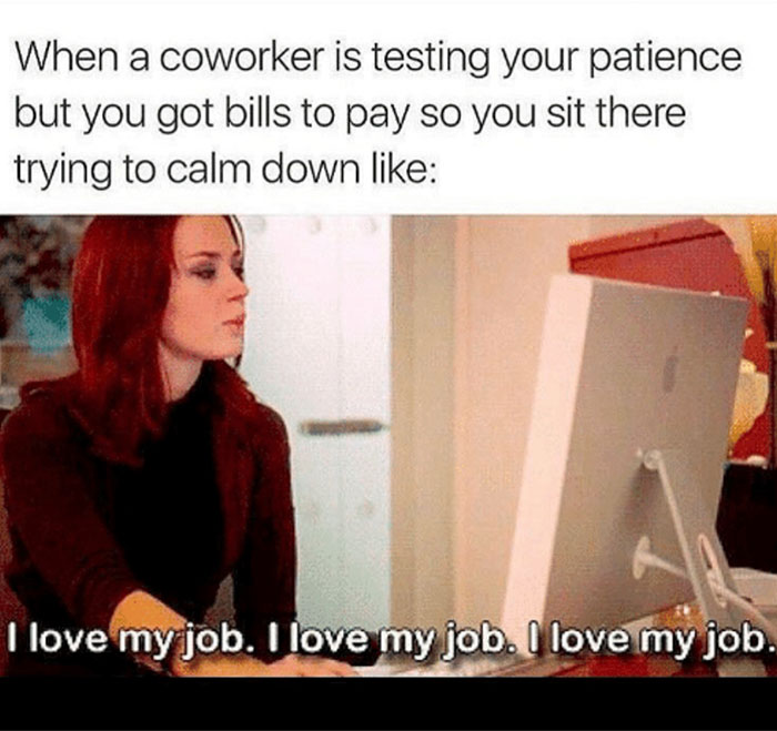 Meme about being patience at work with Emily Charlton 