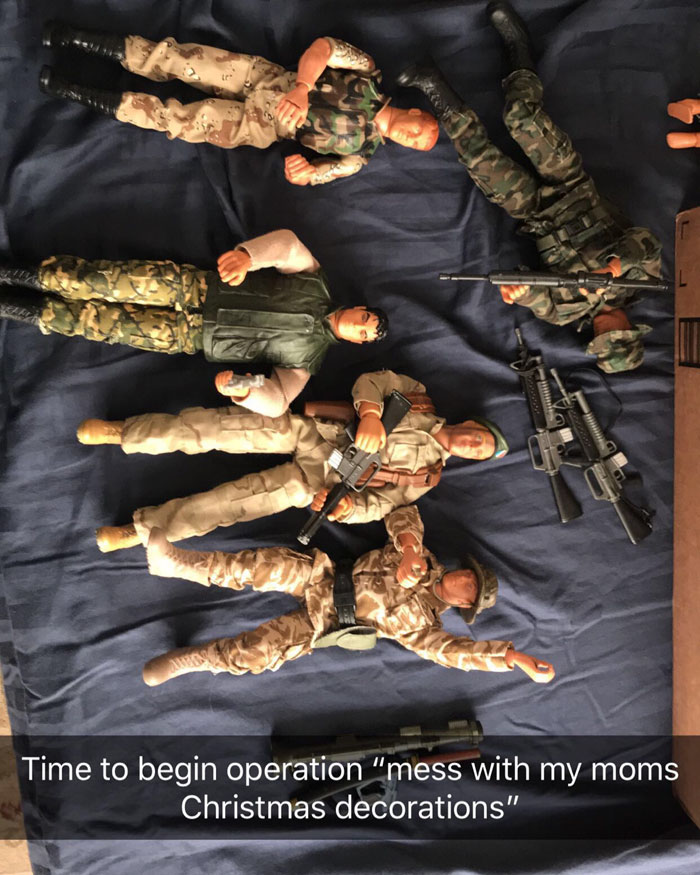 Every Christmas This Guy 'Improves' His Mom's Christmas Decorations With His Soldier Figurines And It's Hilarious