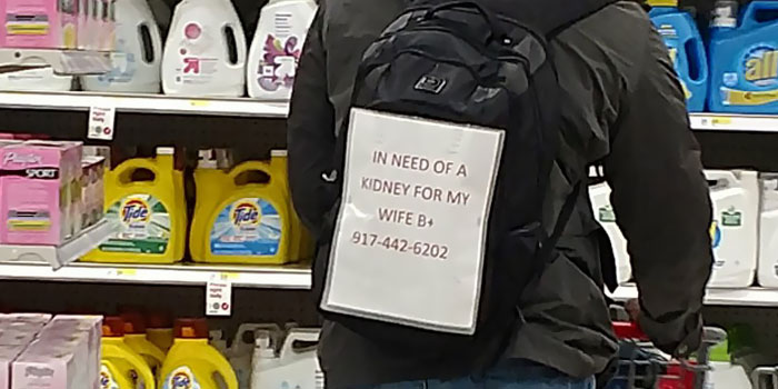 Husband Carries A Sign At Target To Find His Wife A Kidney Donor And People Respond