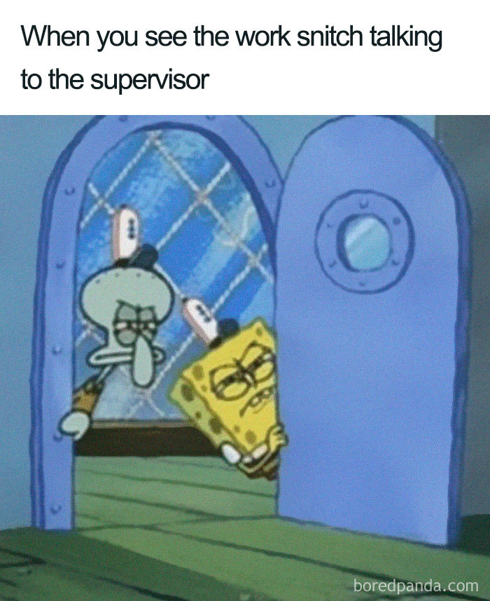 Meme about coworker with Spongebob and Squidward 