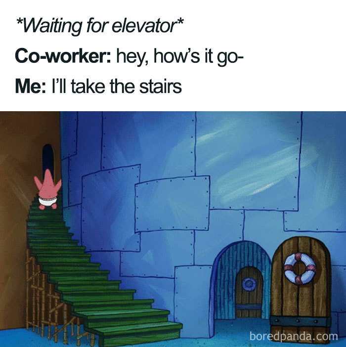 Meme about waiting an elevator with coworker 