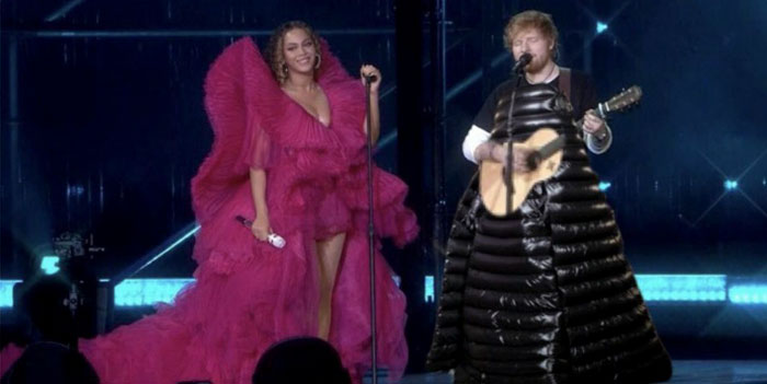 Una mujer se quejó del modo de vestir de Ed Sheeran junto a Beyoncé, pero fue destrozada en Twitter