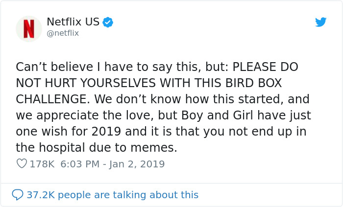 Netflix Warns People To Stop Doing The 'Bird Box Challenge', But Not Everyone Listens
