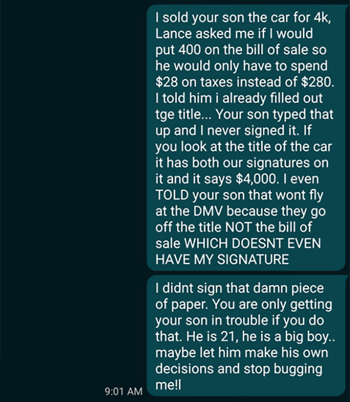 21 Year-Old Son Buys Car, Mom Contacts Seller To Return Money