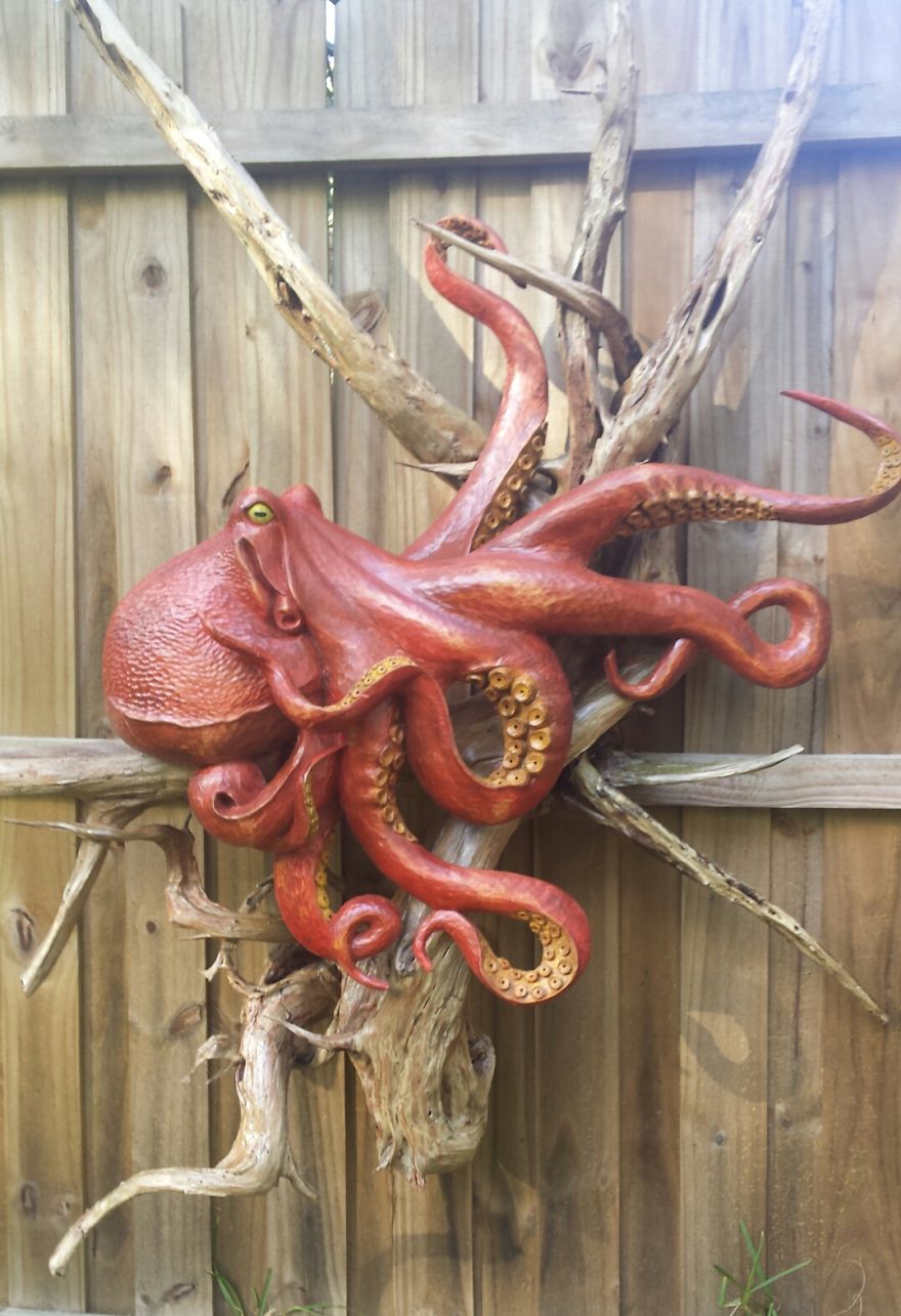 Hand Carved Octopus On Driftwood