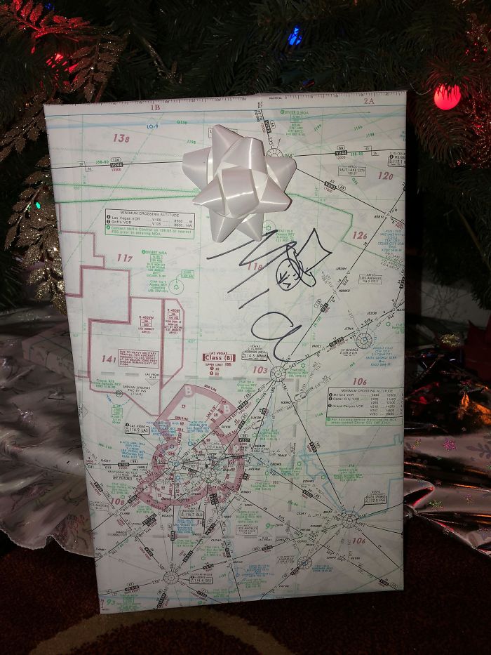 My Mom’s Husband Is A Pilot So He Wraps All His Gifts In Old Flight Maps