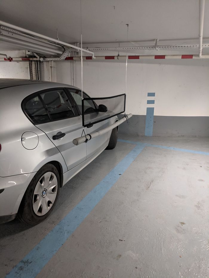 This Car Park In France Has Soft Barriers Between Parking Spaces To Stop People Scratching Other Cars