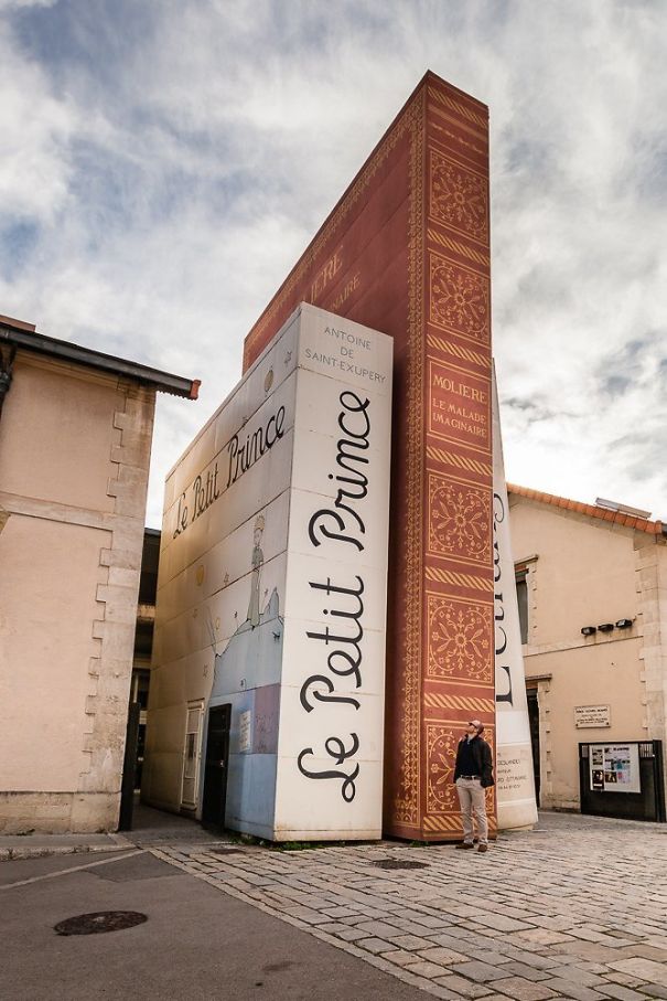 Gigantic Books At The Entrance Of A Public Library In France