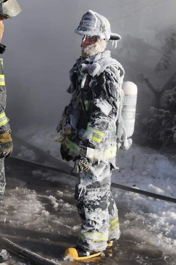 A Firefighter After Working In The -40° Polar Vortex