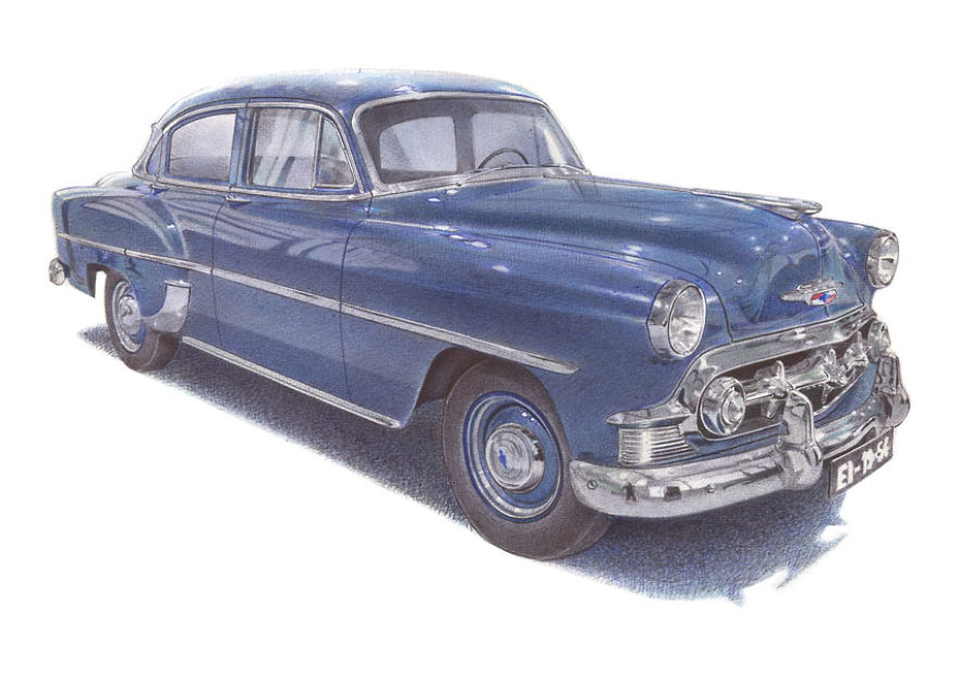 Chevrolet Bell Air 1953 Sedan - Bic Ballpoint Pen Drawing, A3 Size Chevrolet Bell Air 1953 Sedan - Bic Ballpoint Pen Drawing, A3 Size